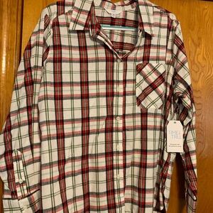 Time and Tru Men's Red and White Plaid Shirt